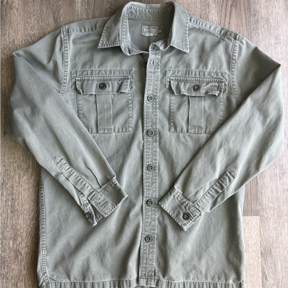 Hollister Olive Lightweight Shirt Jacket Relaxed Fit